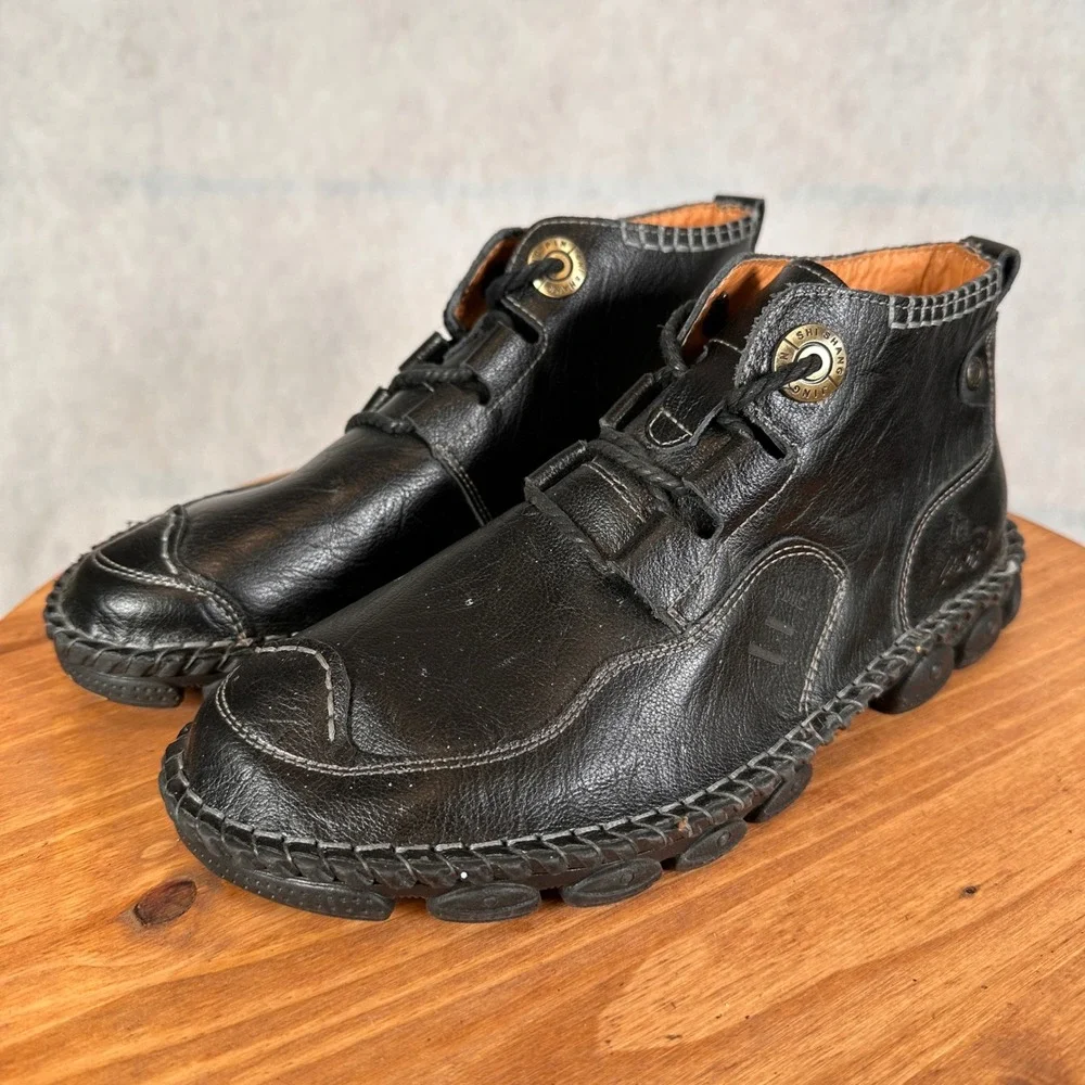 Jing Pin Shi Shang Leather Chukka Boots Mens 9 Black Good Whipstitch Lug